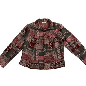 Dressbarn Womens Red‎ Button-Up Collared Patchwork Jacket Size 1X